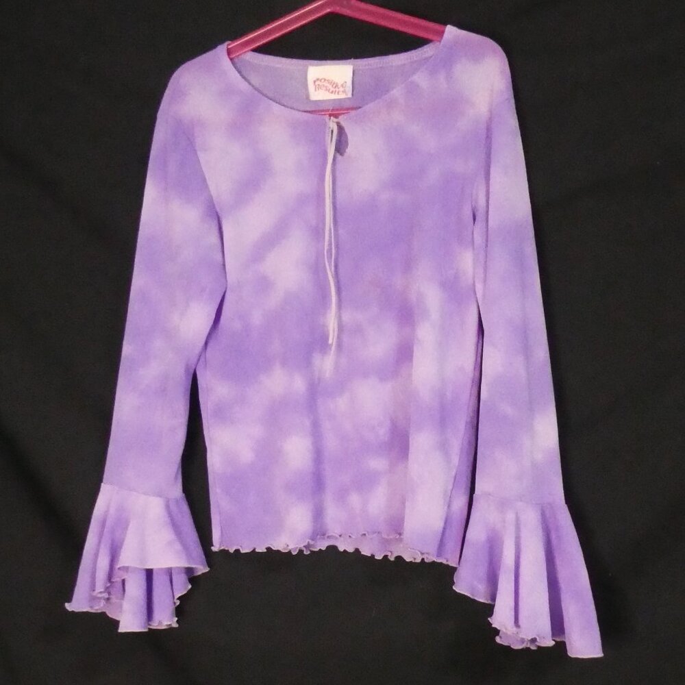 POSITIVE RESULTS | P2P 13 inches measured | Purple Tie Dye Ruffle Sleeve Top